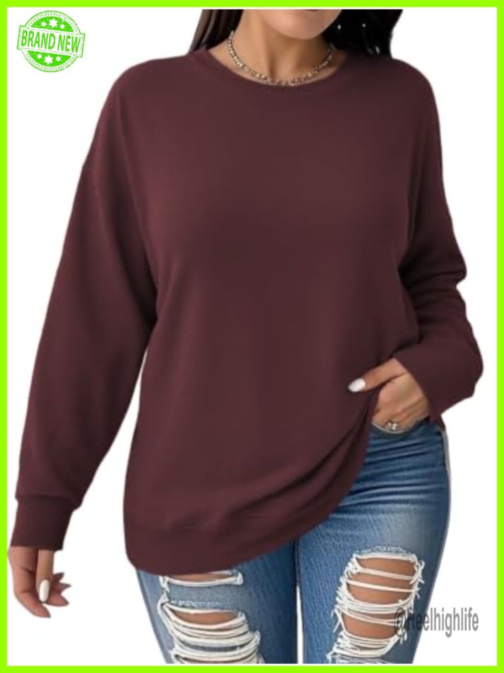 Plus Size Fleece Long Sleeve Pullover Sweatshirt Crew Neck Loose Fit